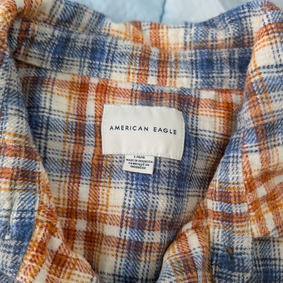 American Eagle Outfitters Blue and Orange Plaid Shirt Cropped Women's - Picture 6 of 6